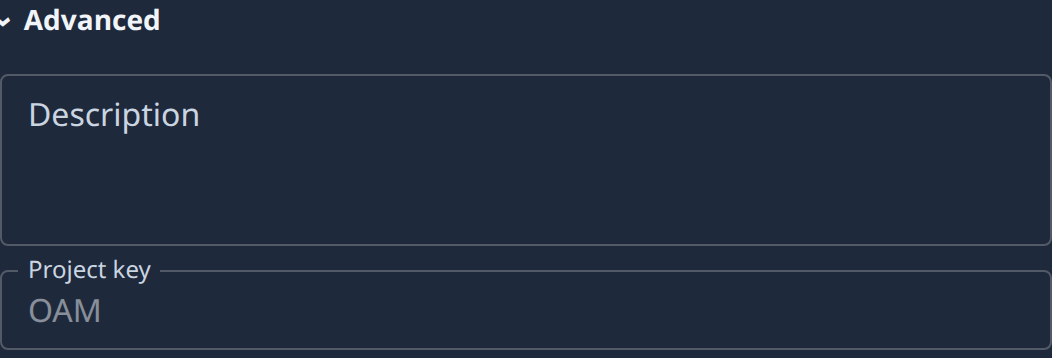 Advanced, open: Description and Jira's Project key