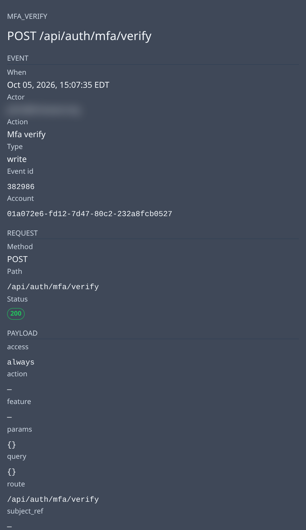 The details of one action: Event, Request and Payload