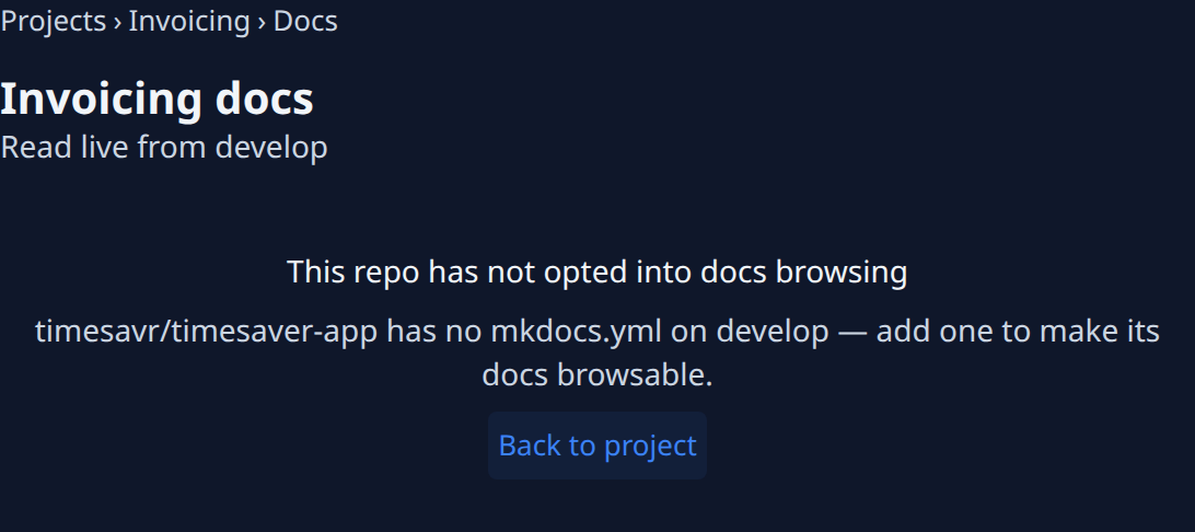 The docs page of a project that has not opted in