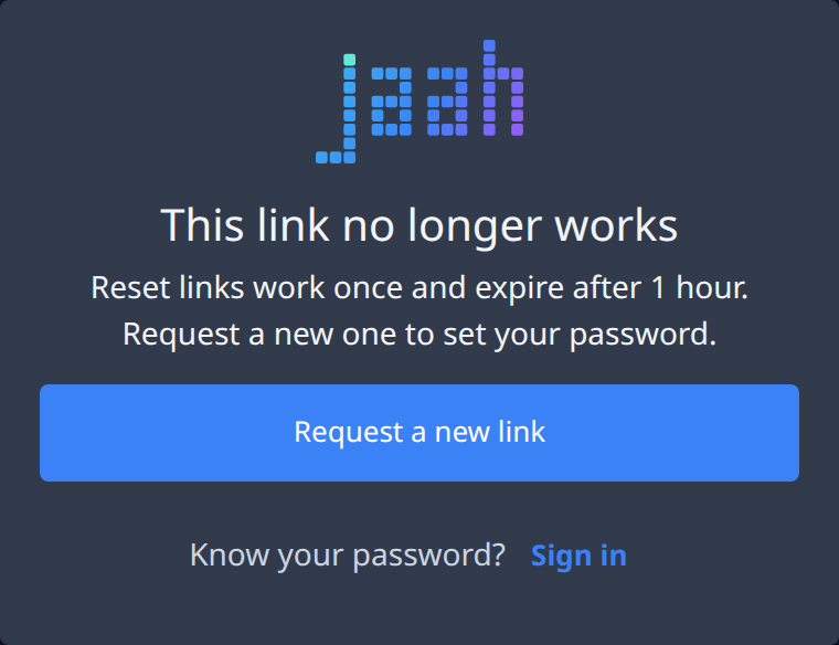 This link no longer works: Request a new link and Sign in