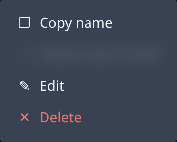 The row menu: Copy name, the owner, Edit and Delete