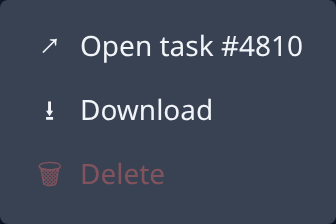A session's menu: Open task, Download, and Delete unavailable