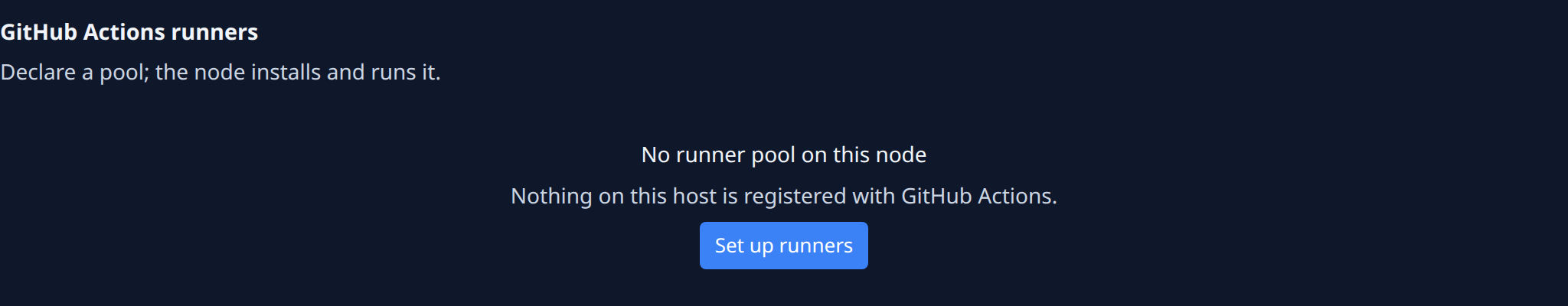 The Runners tab with no runner pool: Set up runners