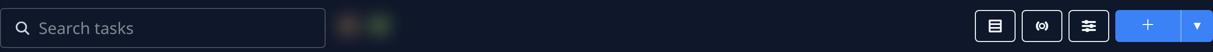 The board toolbar: Search tasks, then the view, Focus and Filter &amp; view buttons and the blue New button with its ▼ menu