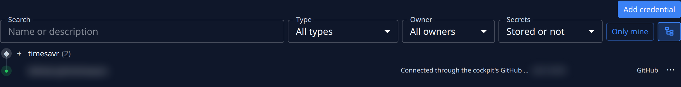 Tree view: a folder holding two credentials, closed, above a credential with no folder